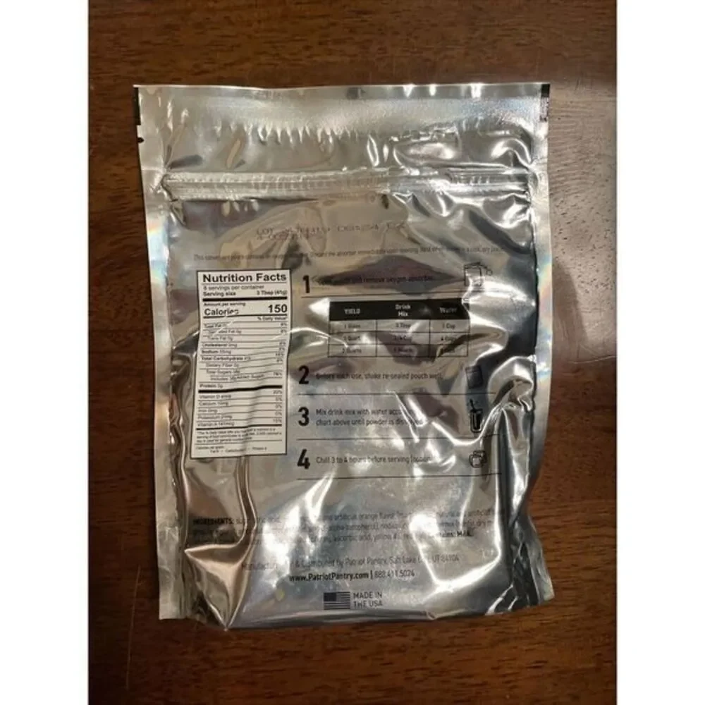 Patriot‎ Pantry Survival Emergency Food Orange Energy Drink Mix 8 Servings